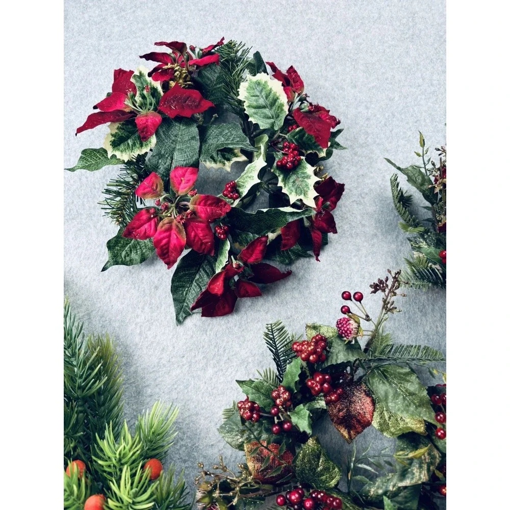 Vintage Lot MCM Plastic Christmas Candle Wreath Rings & Decor -Holly‎ Berries